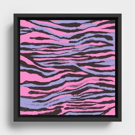 Colorful Animal Print Stripes / Waves (Chocolate Brown + Lilac + Candy Hot Pink) Framed Canvas