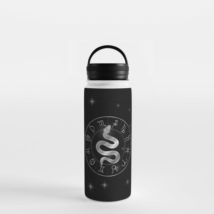 Zodiac symbols astrology signs with mystic serpentine in silver Water Bottle