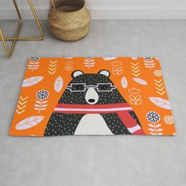 Bear in floral rain Area & Throw Rug