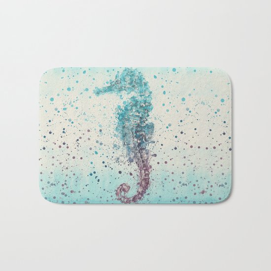 Seahorse marine life watercolor art Bath Mat