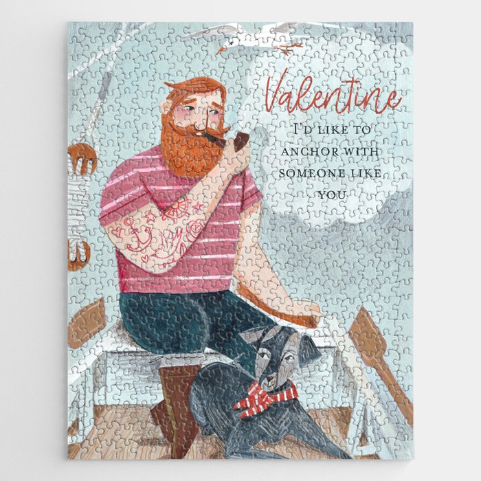 Valentine man sailor captain & dog in boat Jigsaw Puzzle