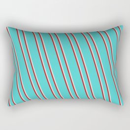 [ Thumbnail: Turquoise, Light Grey & Red Colored Lines/Stripes Pattern Rectangular Pillow ]