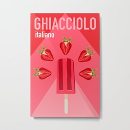 Italian Popsicle Poster Metal Print | Red, Poster, Dessert, Pink, Ghiacciolo, Strawberry, Decoration, Colorful, Advertisement, Strawberries 