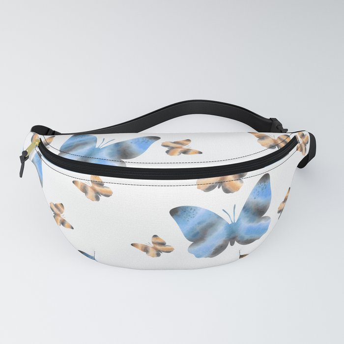 Blue and orange butterflies watercolour pattern Fanny Pack