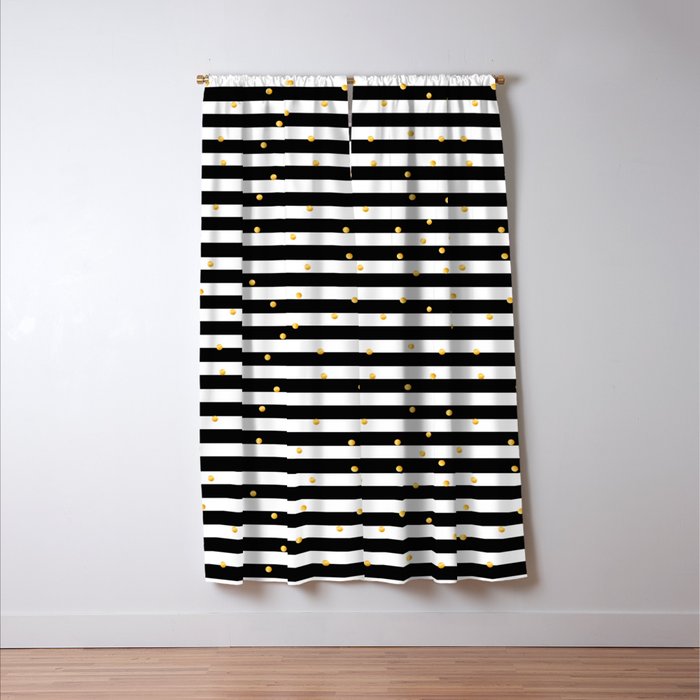 Modern Black White Gold Polka Dots Striped Pattern Blackout Curtain By Pink Water Society6