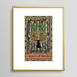 Queen of Wands  Framed Art Print | Magiccard, Queenofwands, Arcanamajor, Crownart, Reginadibastoni, Blackcatart, Wandsart, Tarot, Crowndrawing, Playingcard 