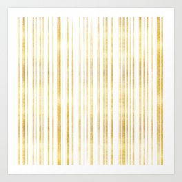 Gold and White Stripes, Metallic Golden Texture Pattern Art Print