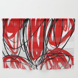 Red, Black, and White Minimalist Abstract Linear Painting Wall Hanging