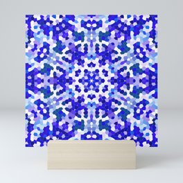 Geometric Mandala in Different Shades of Blue Mini Art Print
