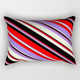 [ Thumbnail: Red, Purple, Beige & Black Colored Pattern of Stripes Rectangular Pillow ]