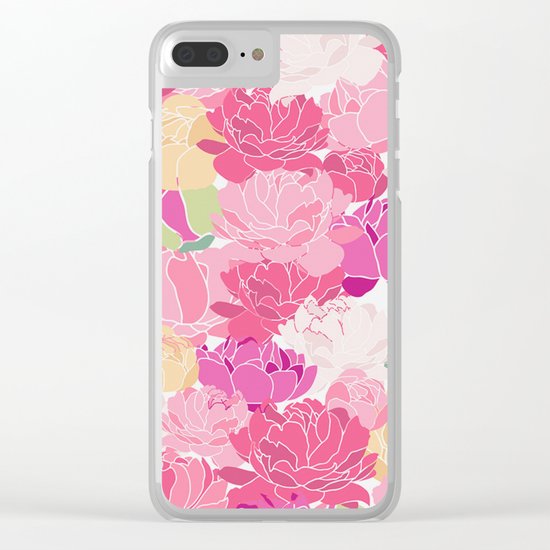 Bunch of Colorful Peonies Flowers Pattern Clear iPhone Case