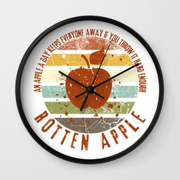 Grunge Sunset Rotten Apple Distressed An Apple a Day Keeps Everyone Away If You Throw It Hard Enough Wall Clock