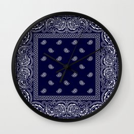 Bandana - Navy Blue - Southwestern - Paisley  Wall Clock