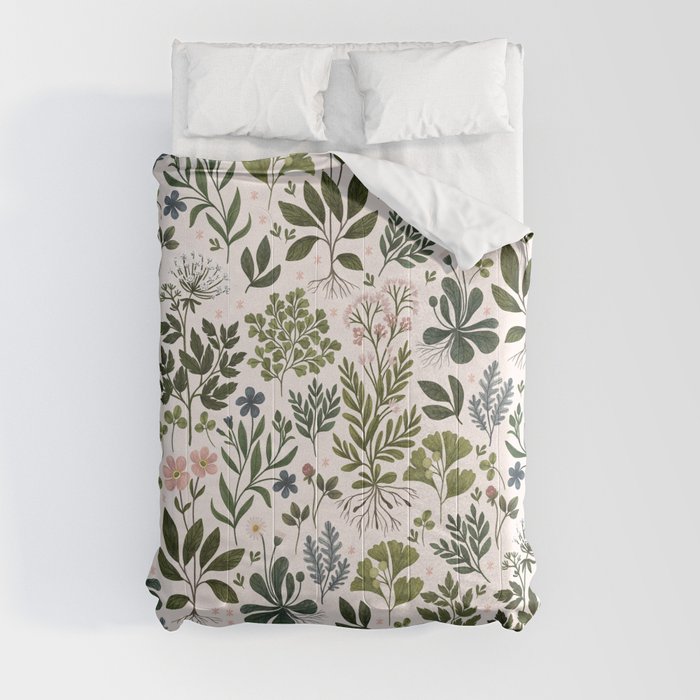 Herbarium ~ vintage inspired botanical art print ~ white Comforter