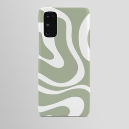 Modern Retro Liquid Swirl Abstract Pattern in Muted Sage Green and White Android Case