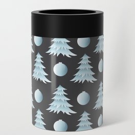 Christmas Pattern Tree Bauble Grey Blue Can Cooler