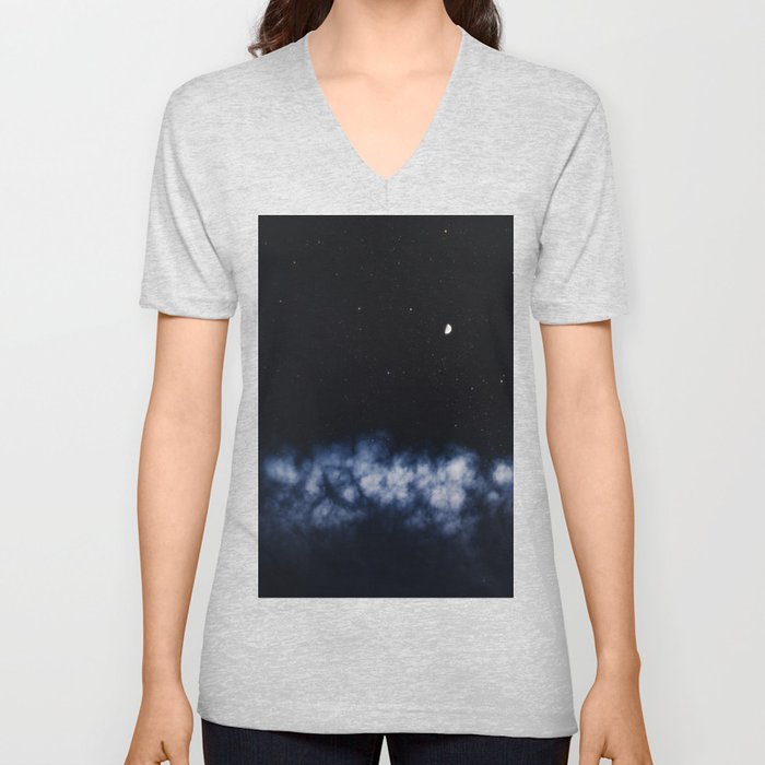 Contrail moon on a night sky V Neck T Shirt