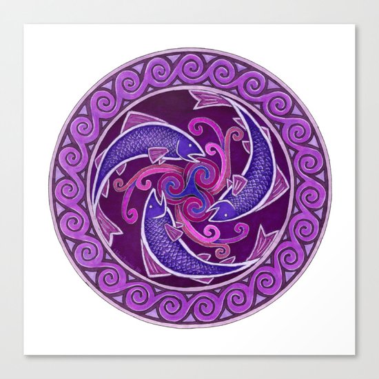 Purple Fish Spiral Celtic Mandala Canvas Print