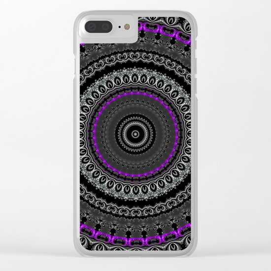 Black White and Purple Mandala Clear iPhone Case