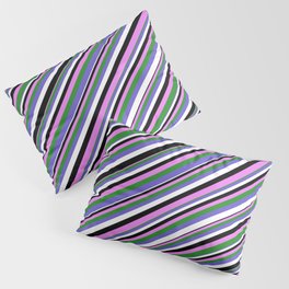 [ Thumbnail: Violet, Forest Green, Slate Blue, White & Black Colored Pattern of Stripes Pillow Sham ]