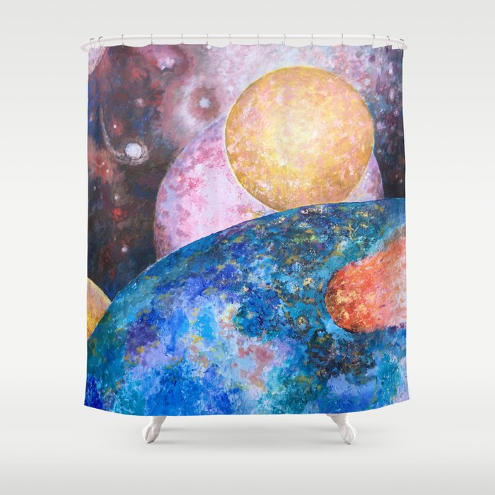 INCOMING- Colorful Abstract Impressionist Galaxy Painting  Shower Curtain