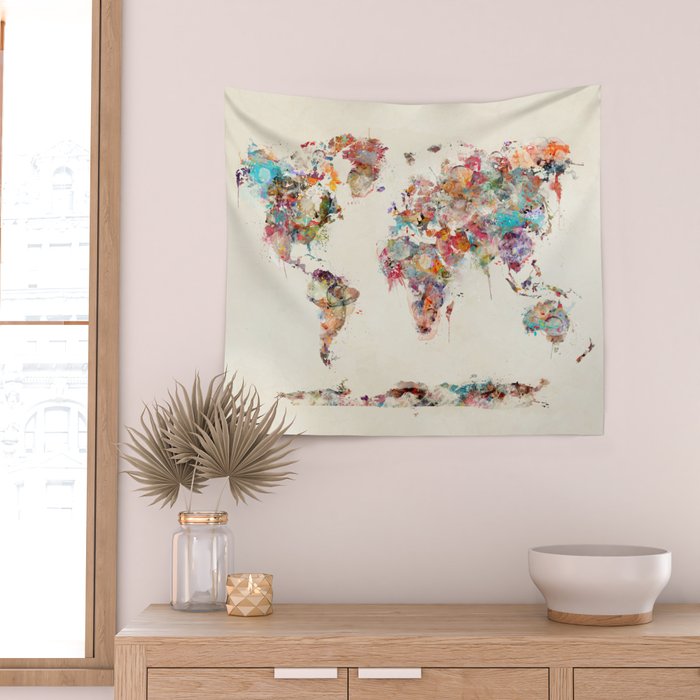 world map watercolor deux Wall Tapestry