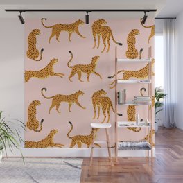 Leopard jaguar pink memphis pattern Wall Mural