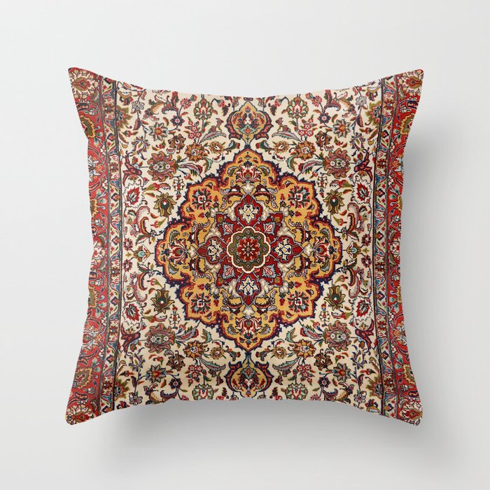 Persia Tabriz Old Century Authentic Colorful Red Mustard Yelllow Vintage Patterns Throw Pillow