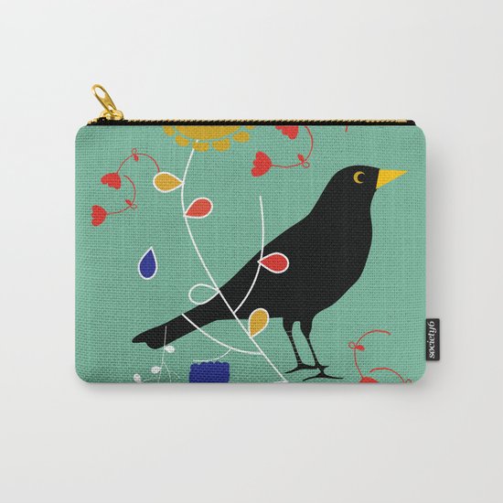 Black Bird Green Carry-All Pouch