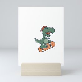 Dinosaur Skateboard boy Mini Art Print