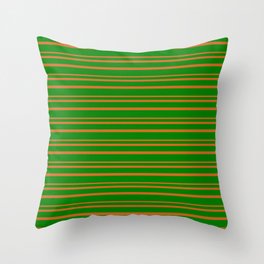 [ Thumbnail: Green & Chocolate Colored Lined/Striped Pattern Throw Pillow ]