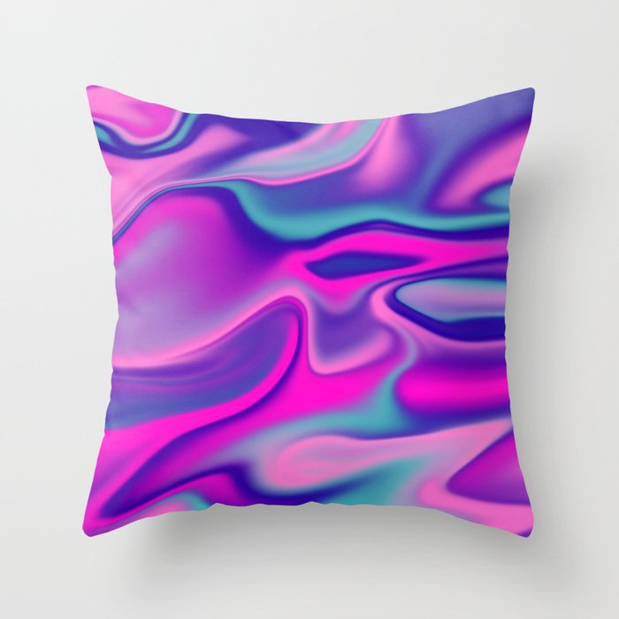 Liquid Bold Vibrant Colorful Abstract Paint in Blue, Pink and Purple Throw Pillow