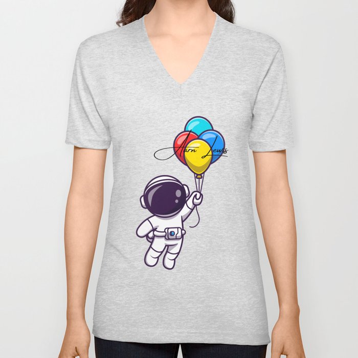 Signature Series| Astronaut Flying Balloons V Neck T Shirt