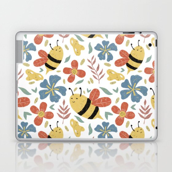 Cute Honey Bees and Flowers Laptop & iPad Skin