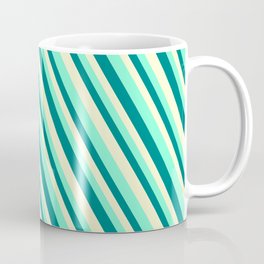 [ Thumbnail: Aquamarine, Teal & Light Yellow Colored Stripes/Lines Pattern Coffee Mug ]