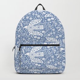 Doves and Flowers Bird Art White on Blue Backpack