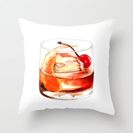 Cocktails. Old Fashioned. Watercolor Painting. Throw Pillow