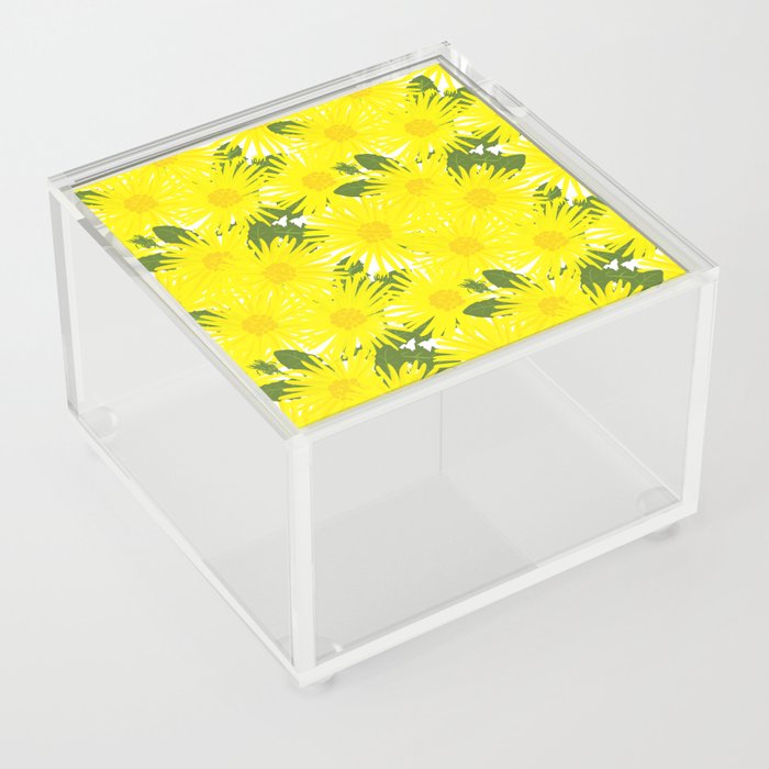 Mid-Century Modern Summer Yellow Dandelion Flowers Acrylic Box
