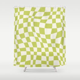 Chartreuse wavy checked pattern Shower Curtain