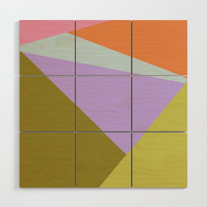 Geometric Abstraction in Purple Moss and Coral Wood Wall Art