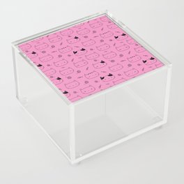 Pink and Black Doodle Kitten Faces Pattern Acrylic Box