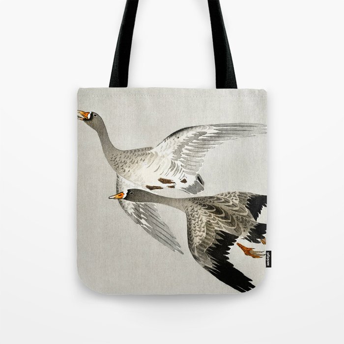 Geese mid flight - Vintage Japanese Woodblock Print Tote Bag