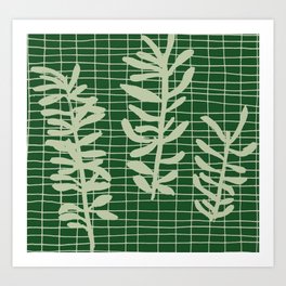 green grid leaf sprig pattern Art Print