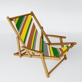 [ Thumbnail: Eye-catching Gray, Beige, Sienna, Yellow, and Dark Green Colored Lines/Stripes Pattern Sling Chair ]