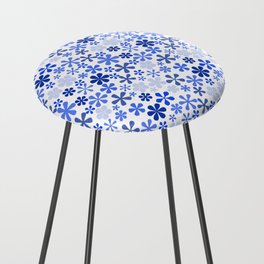 greek blue and white eclectic daisy print ditsy florets Counter Stool