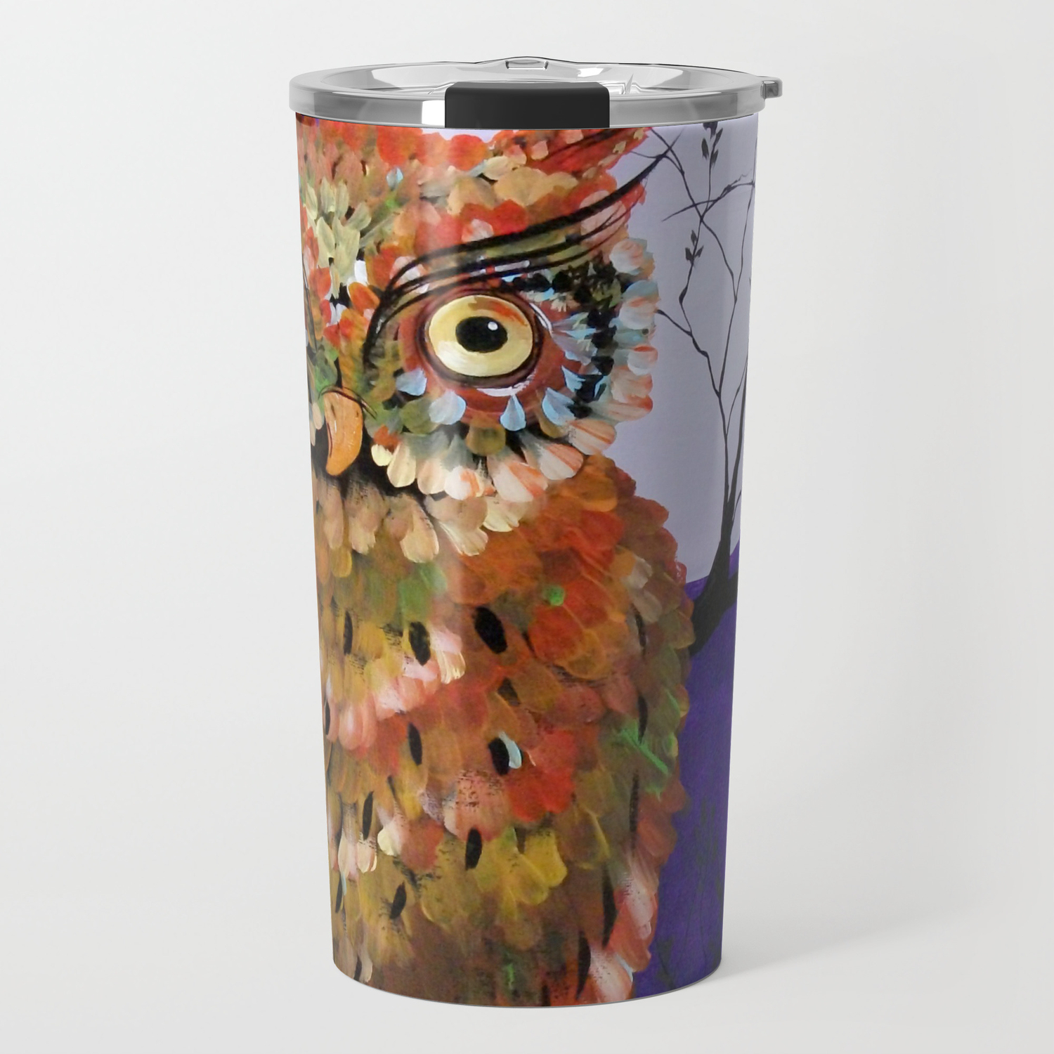 Owl Owl Painting Moon Night Sky Purple By Faye Travel Mug By