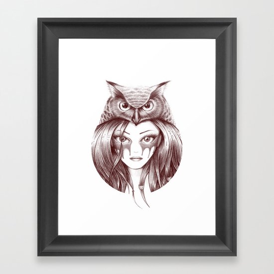 Owl Totem Girl Framed Art Print