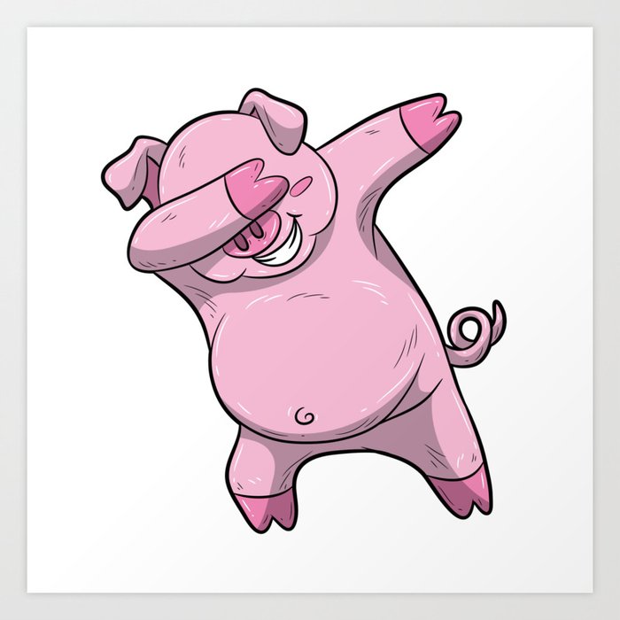 Dabbing Pig Design Pink Swine Cute Boar Art Print by Born Design