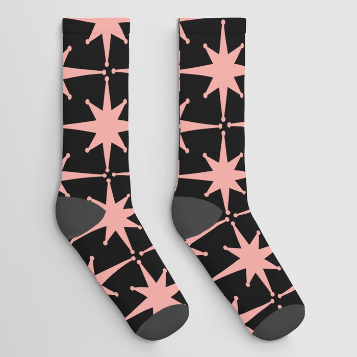 Midcentury Modern Atomic Starburst Pattern in Black and 50s Bathroom Pink Socks