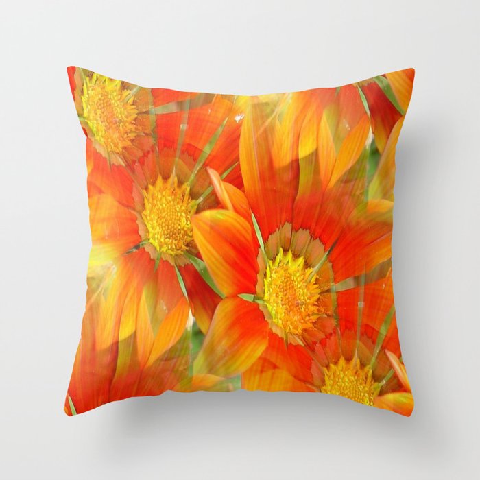 Seamless Pattern Of Vibrant Orange Gazania Flower Throw Pillow